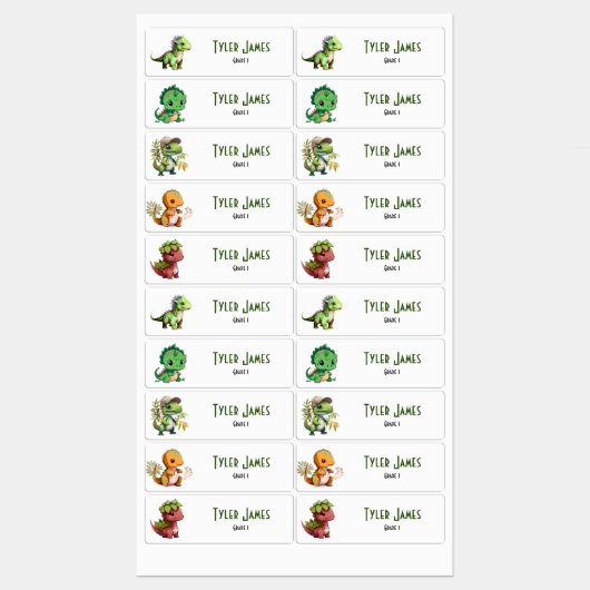 可愛いカラフル恐竜の学校の子供のカスタムラベル ラベル (シート)