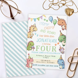 可愛いカラフル恐竜の少年ディノ誕生日パーティー 招待状