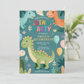 可愛いカラフル恐竜の少年ファースト誕生日 招待状 (スタンド正面)