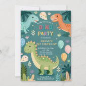 可愛いカラフル恐竜の少年ファースト誕生日 招待状 (正面)