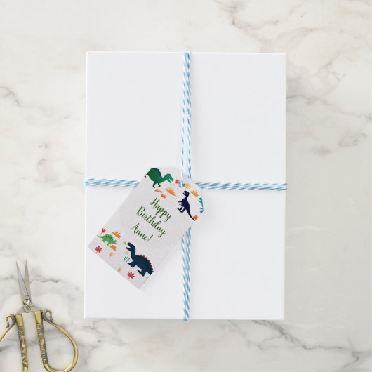 可愛いカラフル恐竜の模様 ギフトタグ (より糸付き)