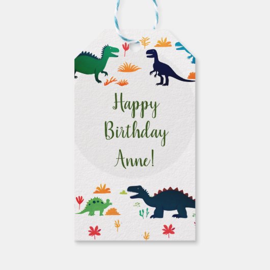 可愛いカラフル恐竜の模様 ギフトタグ (裏面)