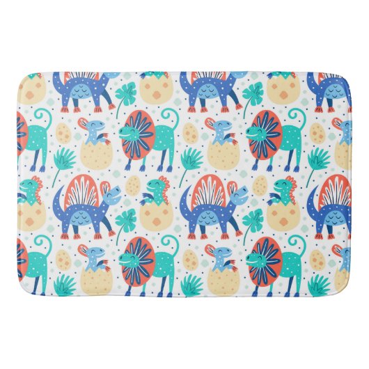 可愛いカラフル恐竜の模様 バスマット (正面)