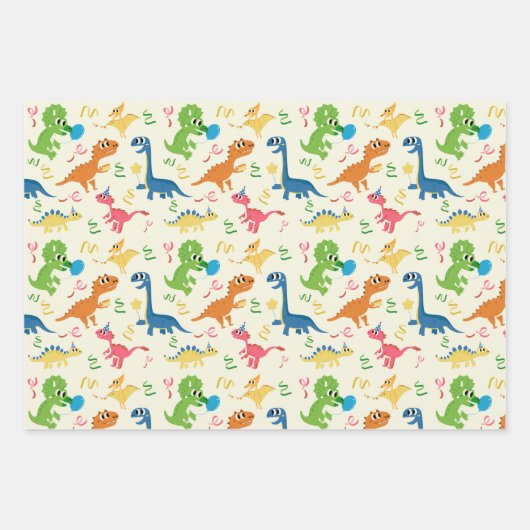 可愛いカラフル恐竜の漫画 ラッピングペーパーシート (正面)