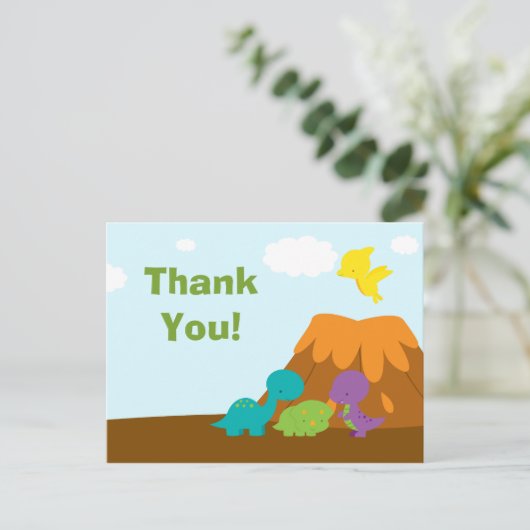 可愛いカラフル恐竜の誕生会感謝していパーティー ポストカード (スタンド正面)