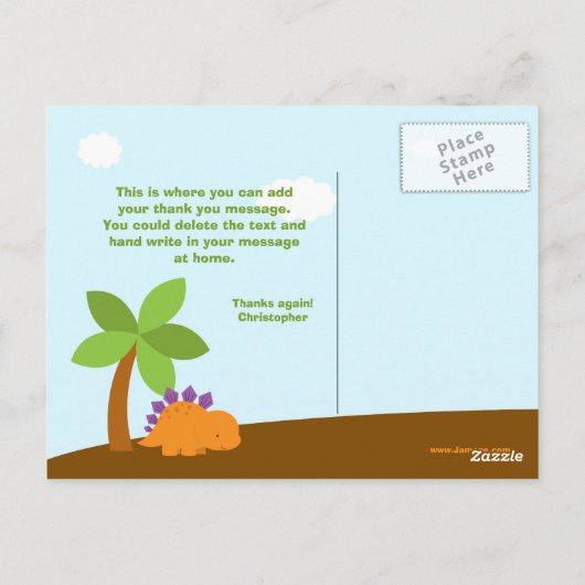 可愛いカラフル恐竜の誕生会感謝していパーティー ポストカード (裏面)