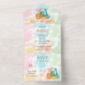 可愛いカラフル恐竜の赤ちゃんシャワー オールインワン招待状 (内側)