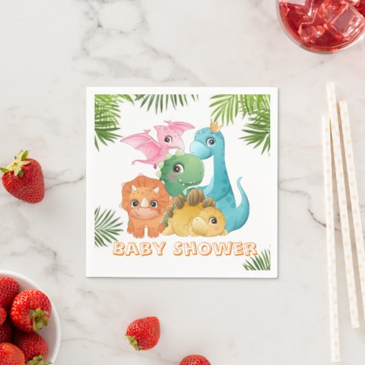 可愛いカラフル恐竜の赤ちゃんシャワー スタンダードカクテルナプキン (インサイチュ)