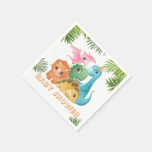 可愛いカラフル恐竜の赤ちゃんシャワー スタンダードカクテルナプキン (角)