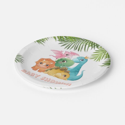 可愛いカラフル恐竜の赤ちゃんシャワー ペーパープレート (アングル)