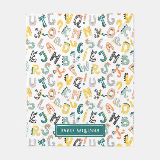 可愛いカラフル恐竜アルファベットパターンキッズ フリースブランケット (正面)