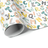 可愛いカラフル恐竜アルファベットパターンキッズ ラッピングペーパー (ロールコーナー)