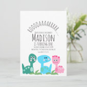 可愛いカラフル恐竜ピンクグリーブルー誕生日 招待状 (スタンド正面)