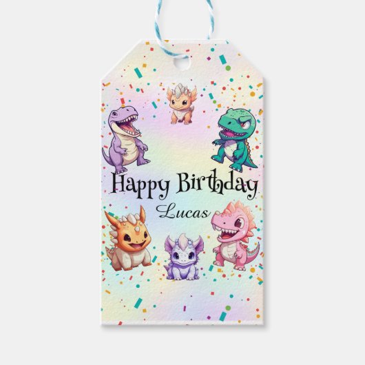 可愛いカラフル恐竜学校子供の誕生日パーティー ギフトタグ (正面)