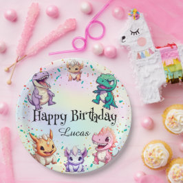 可愛いカラフル恐竜学校子供の誕生日パーティー ペーパープレート