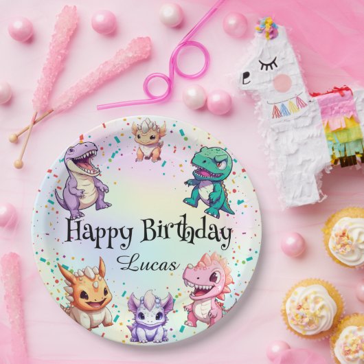 可愛いカラフル恐竜学校子供の誕生日パーティー ペーパープレート (パーティー)
