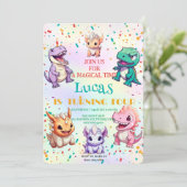可愛いカラフル恐竜学校子供の誕生日パーティー 招待状 (スタンド正面)