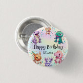 可愛いカラフル恐竜学校子供の誕生日パーティー 缶バッジ (正面&裏面)