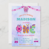 可愛いカラフル我々の小さなモンスター1歳の誕生日 招待状 (正面)