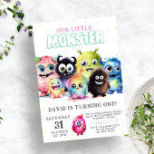 可愛いカラフル我々の小さなモンスター1歳の誕生日 招待状