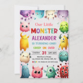可愛いカラフル我々の小さなモンスター1歳の誕生日 招待状 (正面)