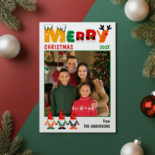 可愛いカラフル格言メリークリスマスワンフォト シーズンカード