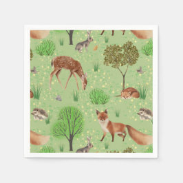 可愛いカラフル森の動物グリーンメドウ スタンダードカクテルナプキン