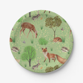 可愛いカラフル森の動物グリーンメドウ ペーパープレート