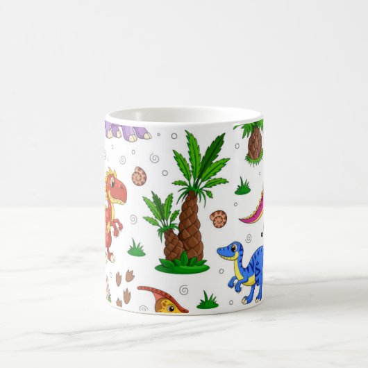 可愛いカラフル水彩模様ジャングル恐竜 コーヒーマグカップ (中央)