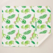 可愛いカラフル水彩模様ジャングル恐竜 シェルパブランケット (正面(横))