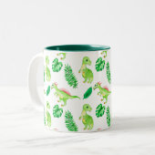 可愛いカラフル水彩模様ジャングル恐竜 ツートーンマグカップ (正面左)