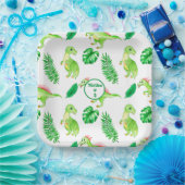 可愛いカラフル水彩模様ジャングル恐竜 ペーパープレート (パーティー)