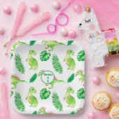 可愛いカラフル水彩模様ジャングル恐竜 ペーパープレート (パーティー)