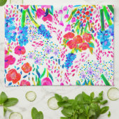 可愛いカラフル水彩花模様 キッチンタオル (折り畳み)