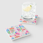 可愛いカラフル水彩花模様 ストーンコースター (横)