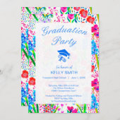 可愛いカラフル水彩花花卒業会 招待状 (正面/裏面)