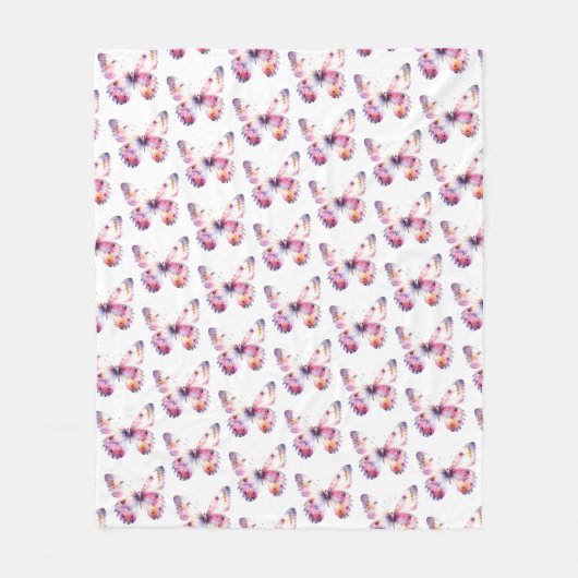 可愛いカラフル水彩蝶パターン フリースブランケット (正面)