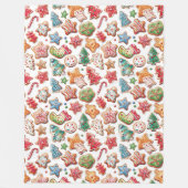 可愛いカラフル水色クリスマスクッキー フリースブランケット (正面)