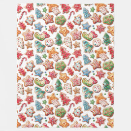 可愛いカラフル水色クリスマスクッキー フリースブランケット