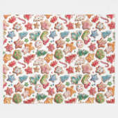 可愛いカラフル水色クリスマスクッキー フリースブランケット (正面(横))