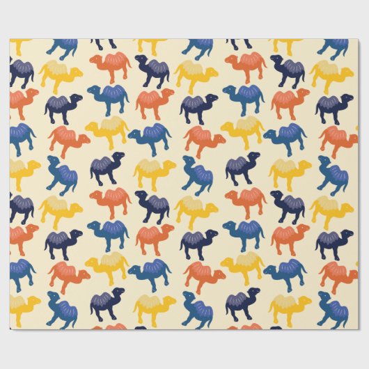 可愛いカラフル漫画のラクダ模様 ラッピングペーパー (フラット)