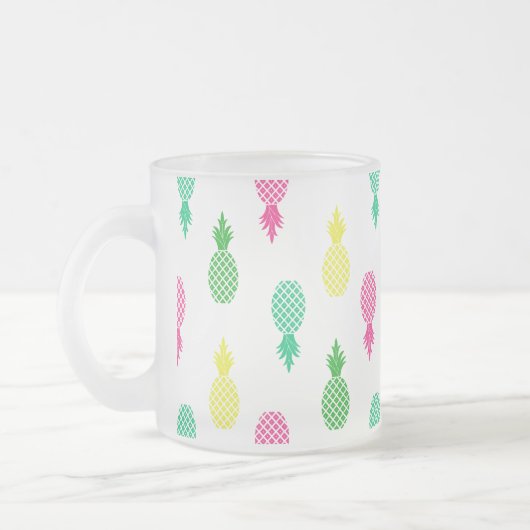 可愛いカラフル熱帯パイナップル柄 フロストグラスマグカップ (左)