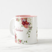 可愛いカラフル牡丹の花ガーリー名モノグラム ツートーンマグカップ (正面左)