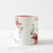 可愛いカラフル牡丹の花ガーリー名モノグラム ツートーンマグカップ (中央)