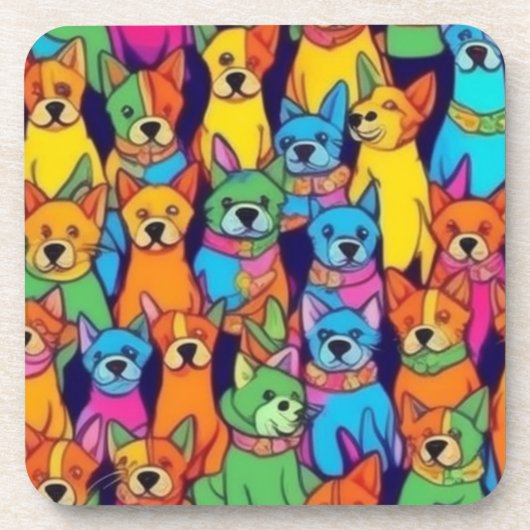 可愛いカラフル犬ハッピードッグ コースター (正面)