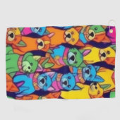 可愛いカラフル犬ハッピードッグ ゴルフタオル (横)