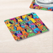 可愛いカラフル犬ハッピードッグ スクエアペーパーコースター (アングル)