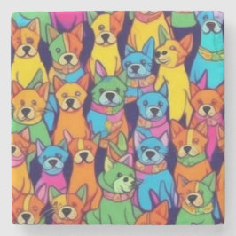 可愛いカラフル犬ハッピードッグ ストーンコースター