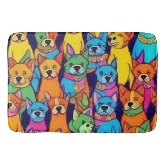 可愛いカラフル犬ハッピードッグ バスマット (正面)