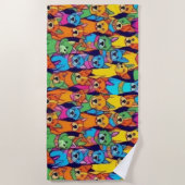 可愛いカラフル犬ハッピードッグ ビーチタオル (正面)